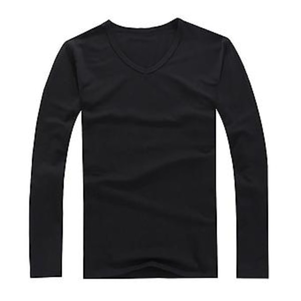 Fianao Mænds Mode Slank Pasform Bomuld V-hals Langærmet Casual T-shirt Kort Top (XL Grå)