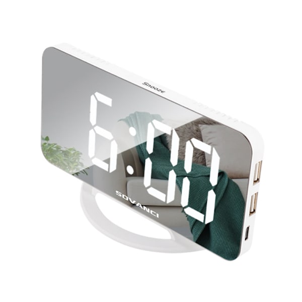Digital väckarklocka, stor spegel LED-klocka, snooze, svagt nattljus