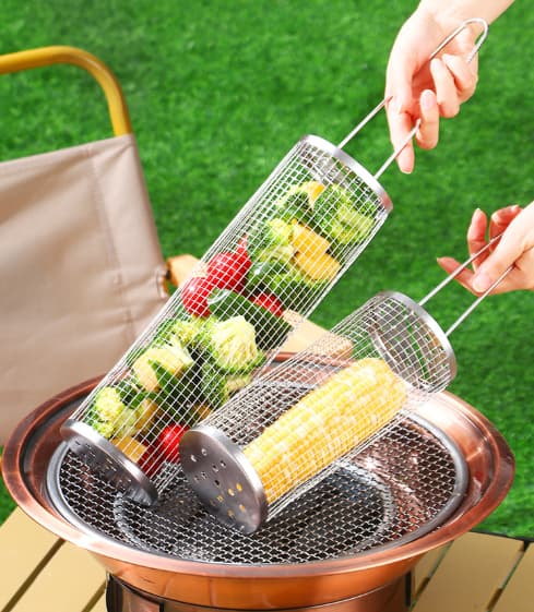 Utendørs grill roterende ramme, 360° sirkulær roterende netting for grilling - Stor Large