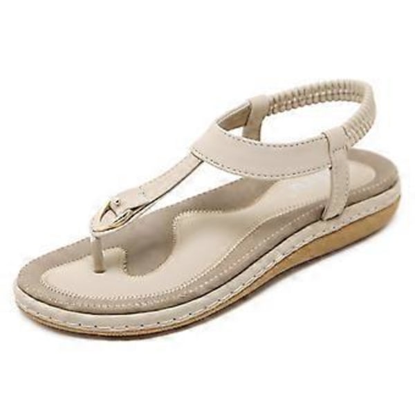 Sommernye sandaler til kvinder med metalspænde, afslappet og komfortable flade sko (38 Abrikos)