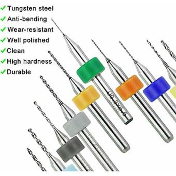 Sæt med 10 Mikro Karbid PCB Bor Bits Diameter fra 0,3 mm til 1,2 mm 1/8 Skaft med Æske Mini Fræser Bor Bit Præcisionsværktøjer til Modelfremstilling