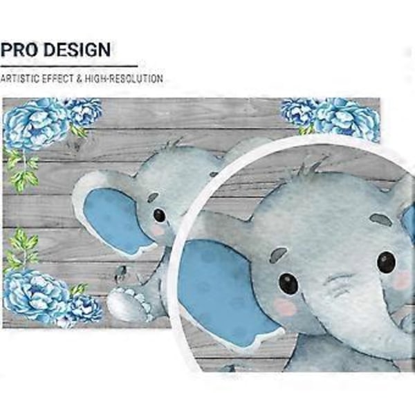 Rustik Grå Träelefant Bakgrundstillbehör för Baby Shower Blå Blommig Det är en Pojke Nyfödd Barnfödelsedagsfest Dekorationer Studio Tårta Smash Godis Des
