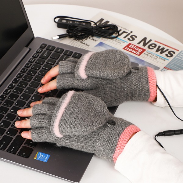 USB-opvarmede handsker halve fingre (grå) Fuldopvarmede varme handsker Wom