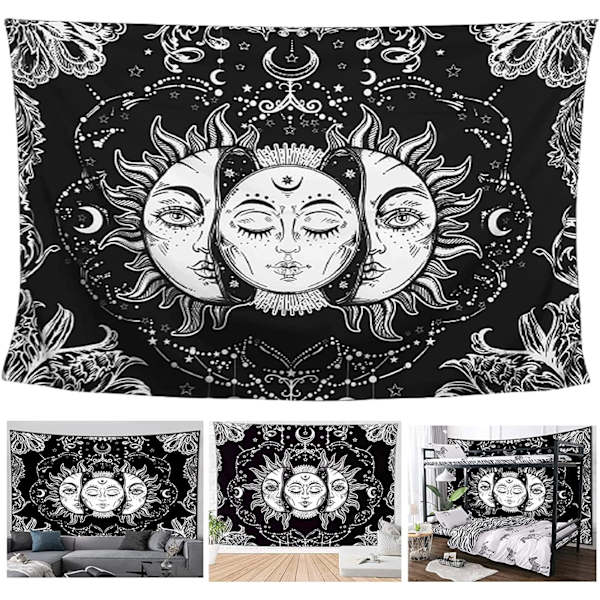 Sol och måne väggbonad tapet, svart psykedelisk mandala W