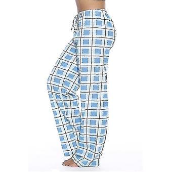 Dames Pyjamasbukser med Lommer, Bløde Flanel Check Pyjamasbukser til Kvinder (S blå)
