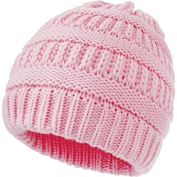 Pink Ponytail Hue Hat til Kvinder Piger, Vinter Varmt Blødt Stretc