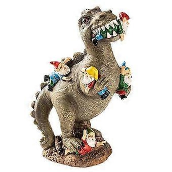 Dinosaur som spiser hagenisser hagestatue utendørs dekorative ornamenter i resin for plen gårdsplasser/YY