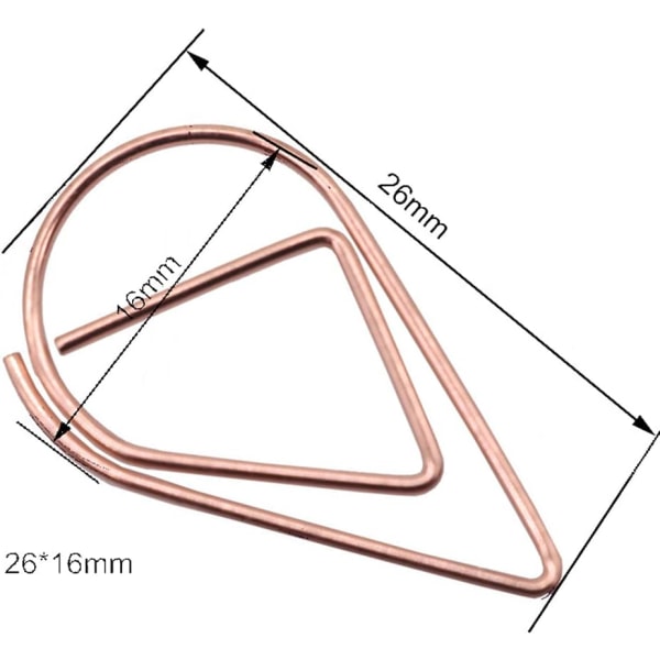 50pcs Rose Gold Paper Clip, Water Drop Shape Paper Clips Metal Bo