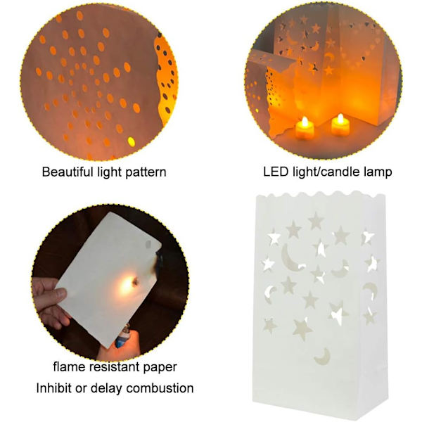 30 stk. Tealight stearinlyspose 3 modeller flammehæmmende papir LED Ca
