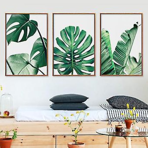 Wekity Botaniska Väggkonsttryck Set om 3 Tropiska Blad Canvas Dekoration Växtblad Boho Väggdekor Bilder Gröna Boho Posters Konstset Badrumsvägg