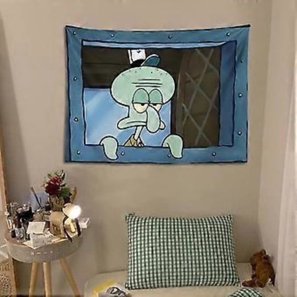 FENDROM Sjove Blæksprutte Tegneserievægtæppe Væghængende Sjove Meme Baggrund Vindue Design Hjemmeindretning til Soveværelse Stue 70 x 100 cm