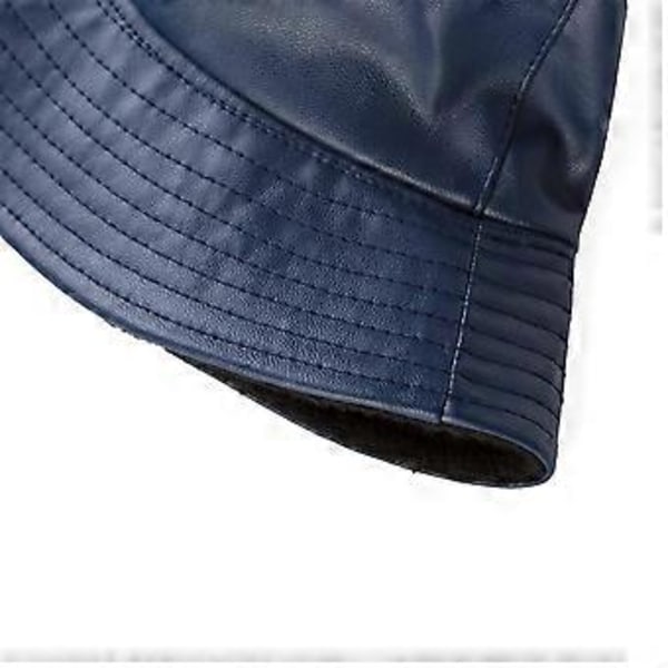 Unisex Mode Bucket Hat PU Læder Regnhat Vandtæt (sort) (mørkeblå)