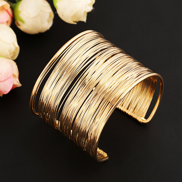 Mote-Bangle for Kvinner med Flere Lag Metalltråder, Åpen Bangle, Bred Mansjett