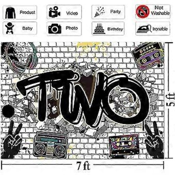 Hip Hop Graffiti Tegelvägg Två Års Födelsedagsfest Tema Fotobakgrunder Barn Pojkar eller Flickor Grattis På Födelsedagen Fest Foto Bakgrund Studio 7x5ft