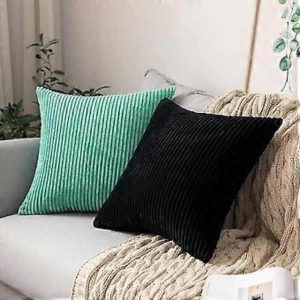 Pakke med 2 Corduroy Myke Solide Dekorative Firkantede Puter Trekk Putetrekk for Sofa Stue Soverom Bil 26 x 26 Tommer Svart