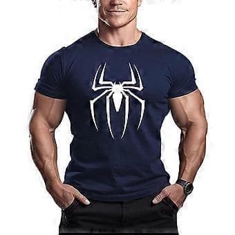 Spider-Man Tränings T-shirt Kortärmad för Män (2XL Mörkblå)