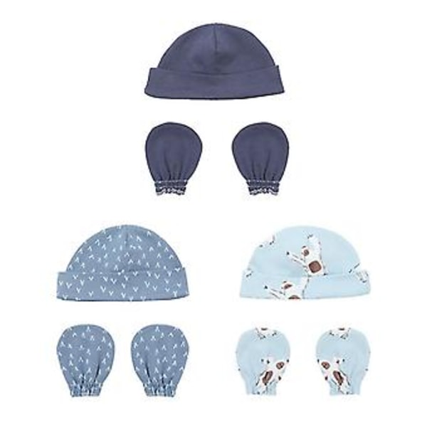 Baby Anti-Scratch Bomullsvante & Hatt Set för Skydd, Scratch Mittens, Varmare Kappor, Spädbarn Nyfödd Utrustning ( )