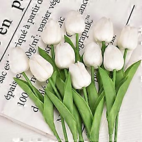 10 stk. tulipan simuleringsblomst bryllup hjem hotel dekoration falsk blomst simuleringsplante (hvid)