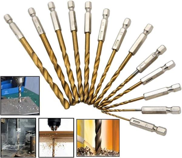 13PCS 6,35mm Hex Skaft Vridbor Titanium Belagt Sæt Metrisk Hurtig Skift Vridbor Bits Høj