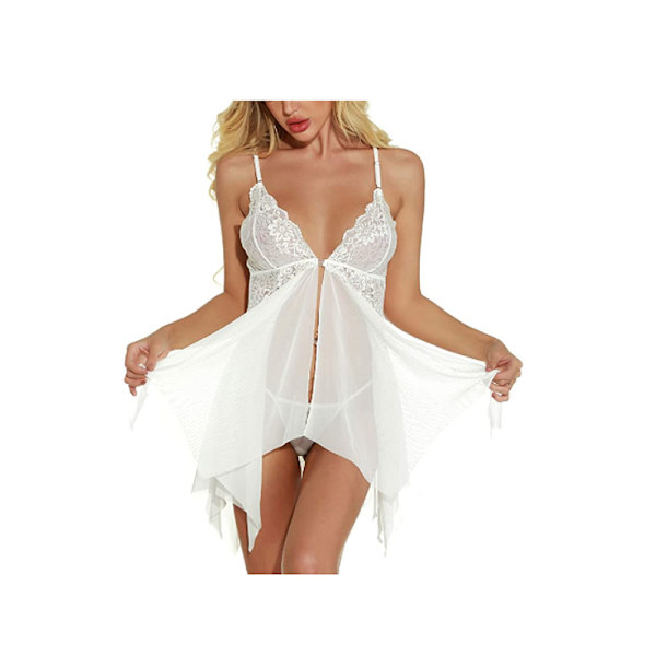 Lingerie til kvinder, blonde babydoll, sexet chemise, V-hals, mesh-nattøj