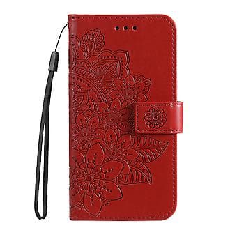 Blomster PU-etui for Honor X8 5G / X6 (Rød)