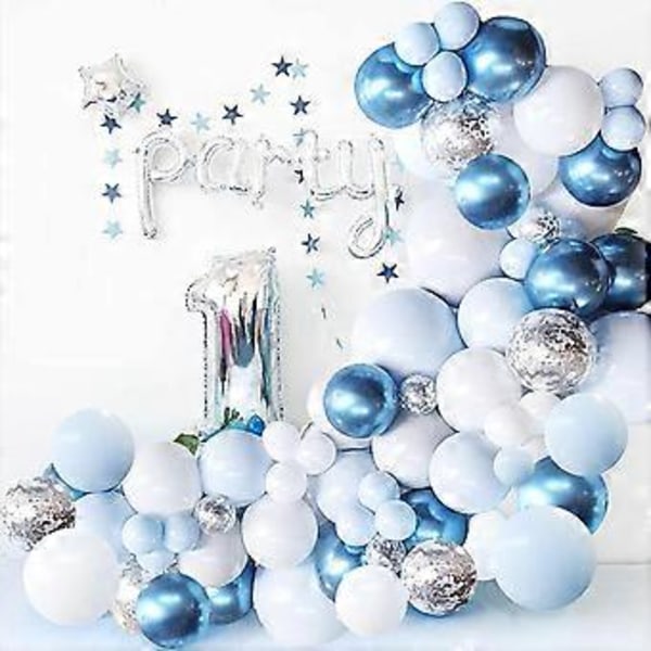 Blå Ballonbue Kit, Metallic Blå Hvid og Sølv Konfetti Latex Balloner til Babyshower Fødselsdag Bryllup Graduation Jubilæum Frozen W