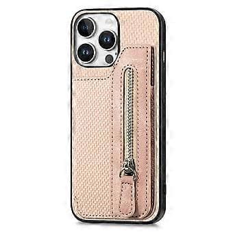 Kompatibel til iPhone 16 Pro Max Cover Læder+PC+TPU Lynlås Pung Telefon Shell (Abrikos)