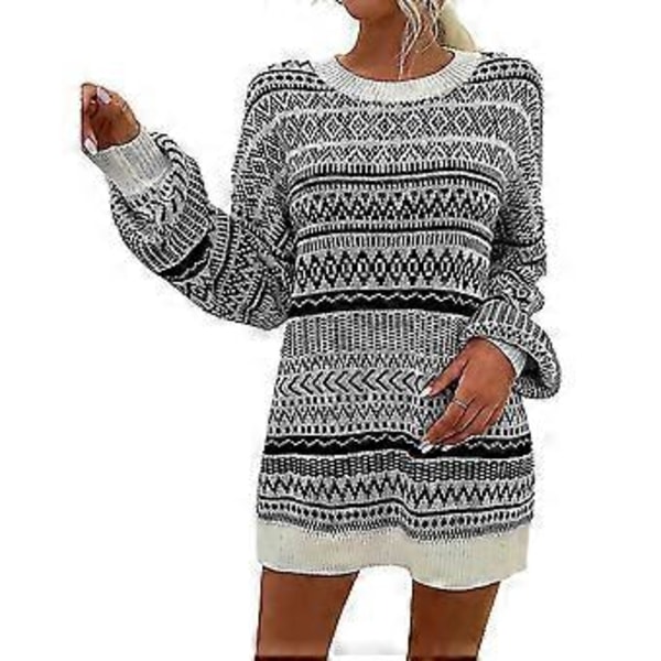 Jule Kvinder Langærmet Rund Hals Sweater Pullover Top Vinter Afslappet Løs Rund Hals Uldkjole (S Sort)