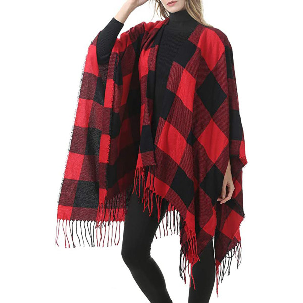 Kvinnors varma sjal wrap öppen framsida poncho cape färgblock sjal