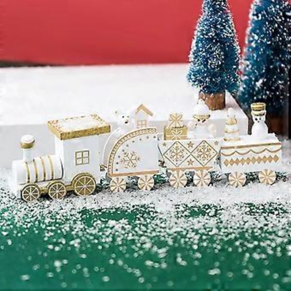 Juletogs Dekorationer Julemand Gingerbread Mand Tog 3 Vogne Mini Trætog til Børn Gave, Julefest Dekorationer (Hvid)