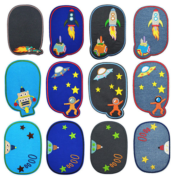 12 stk. stryge-på-patch, rumfart-patch, broderet stryge-på-patch, jeg