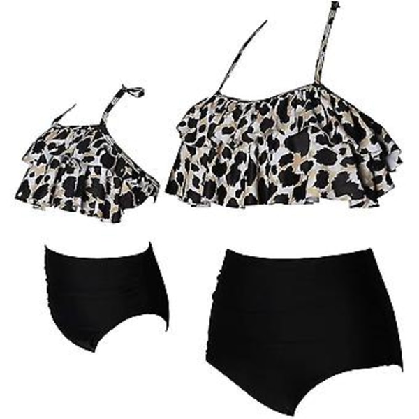 Flickor Baddräkt Tvådelad Bikini Set Ruffle Falbala Baddräkter -e( M2023-leopard)