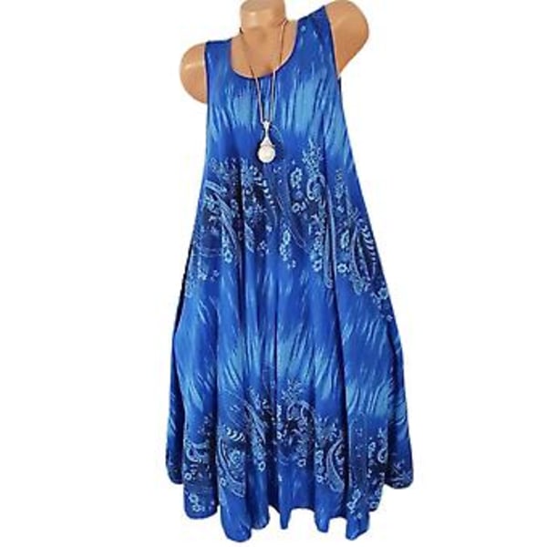 Naisten Retro Kukallinen Tankkimekko Kesä Casual Hihaton Swing Midi Mekot Loma Ranta Löysä Sundress Pluskoko (3XL Kuninkaallinen Sininen)