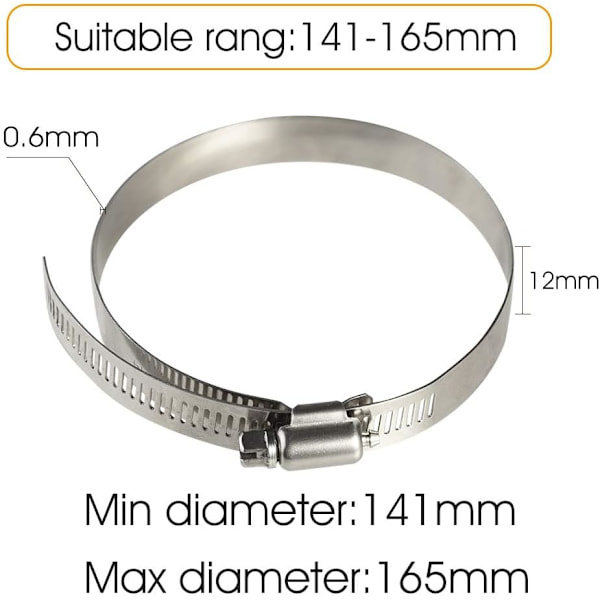 4 st 150 mm justerbar slangklämma i rostfritt stål för att fästa Flexi