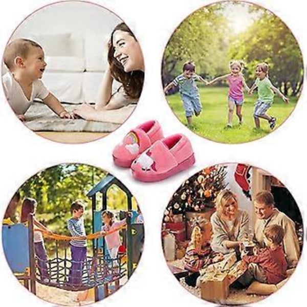 Halkfria Vintertofflor för Barn Unisex Tryck Plyschtofflor Rosa, 18-19