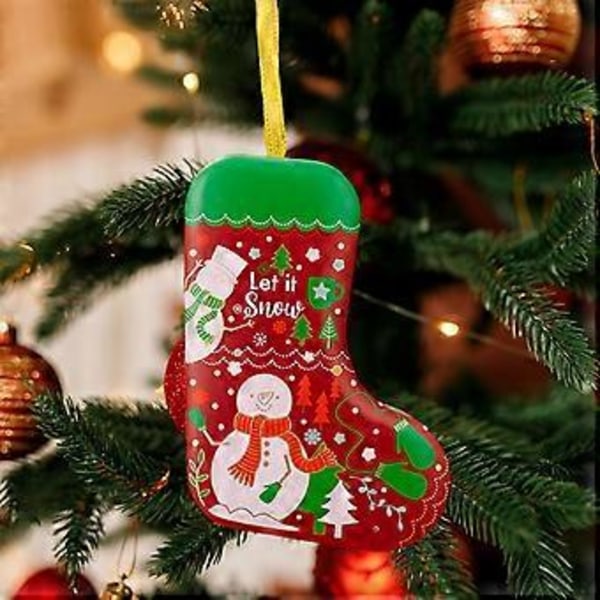 Juleboks i blikk, hengende gaveeske, unik snackbeholder, kakeboks i blikk, godteboks for juletre, festivalfestutstyr (Snømann)