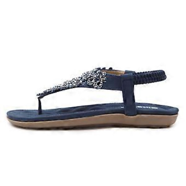 Sommersandaler Rhinestone Boho Store Størrelse Dame Flade (EU 35 Blå)