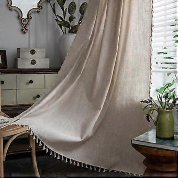 Naturligt Linnelook Texturerad Burlap Gardinstångsficka Chic Halv-Mörkläggande Bohemisk Handgjorda Kvastar Fönsterbehandling 1 Panel 59\" B x 72\" L