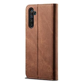 Læderetui med denimstruktur til OPPO Realme X50 Pro (Brun)