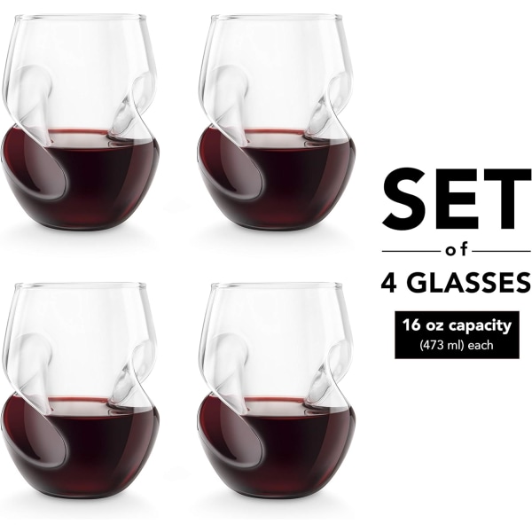 Set of 4 Red Wine Glasses - 473ml Hand Blown Glass