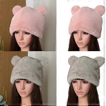 Varm Pelset Spandhat Blød Pullover Hat Bjørneøre Fiskehat til Kvinder Vinter Efterår Hat Mode Shopping Vindtæt Hue Hvid(Hvid)
