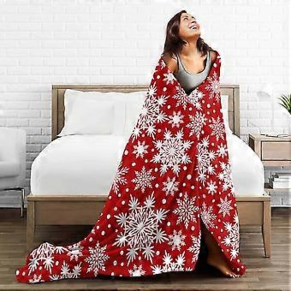 Vinter Snöflinga Röd Filt Super Mjuk Varm Fyra Säsonger Juldekoration Ullfilt För Säng Stol Bil Soffa Sovrum 152.4 cm X 127.7 cm