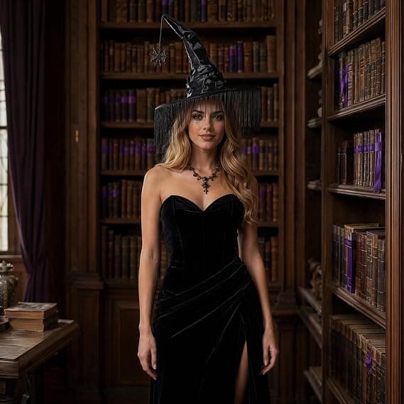 Halloween COS Troldmands-/Heksehat, Maskeradebal og Rollespilsfester, Sort Edderkoppespind Frynset Hat med Buet Skygge