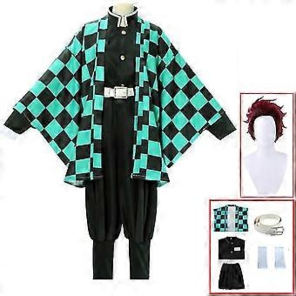 Anime Demon Slayer Tanjirou Kamado Cosplay Kostym Kimono Kappa Kläder Halloween Karneval Party Kostym Set (L Kläder B)