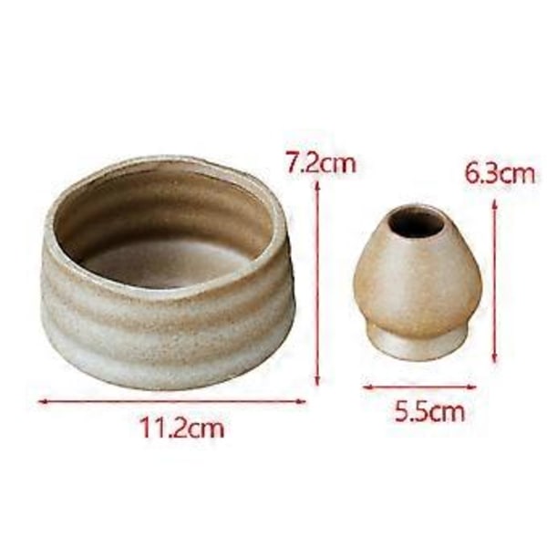 Keramiske Matcha Skåle med Piskholder, 470ml Te Skåle, Retro Keramisk Blandeskål til Kontor Ferie Soveværelse Feriegave (Lysebrun)