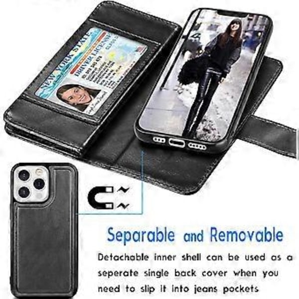Plånboksfodral för iPhone 13 Pro Max (6,7 tum) 2021 Lyxigt ID Kontanter Kreditkortsfack Hållare Bärväska Folio Flip PU Läder - Svart