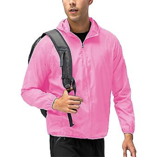 Men Lightweight Casual Jacket Combat Outdoor Hiking Hooded Coat Outwear Tops-r (3XL Pink)