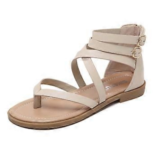 Sommarsandaler för damer, stor storlek, mode dragkedja romerska sandaler (EU 39 Aprikos)