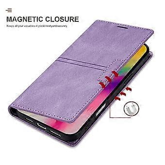 Kompatibel iPhone 16 Plus Wallet Case Magnetisk Lukning Læder Telefon Cover (Lilla)