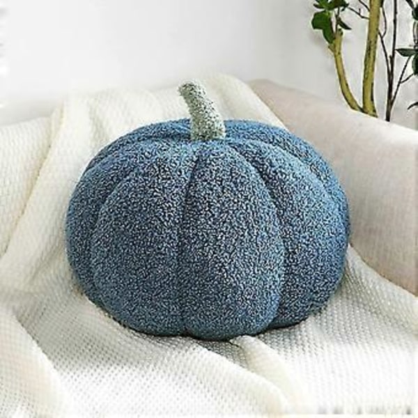 Plysjpute i form av gresskar, Halloween-pynt, Gresskar-stoffdyr, 3D-formet pute til hjemmedekorasjon (28 cm blå)